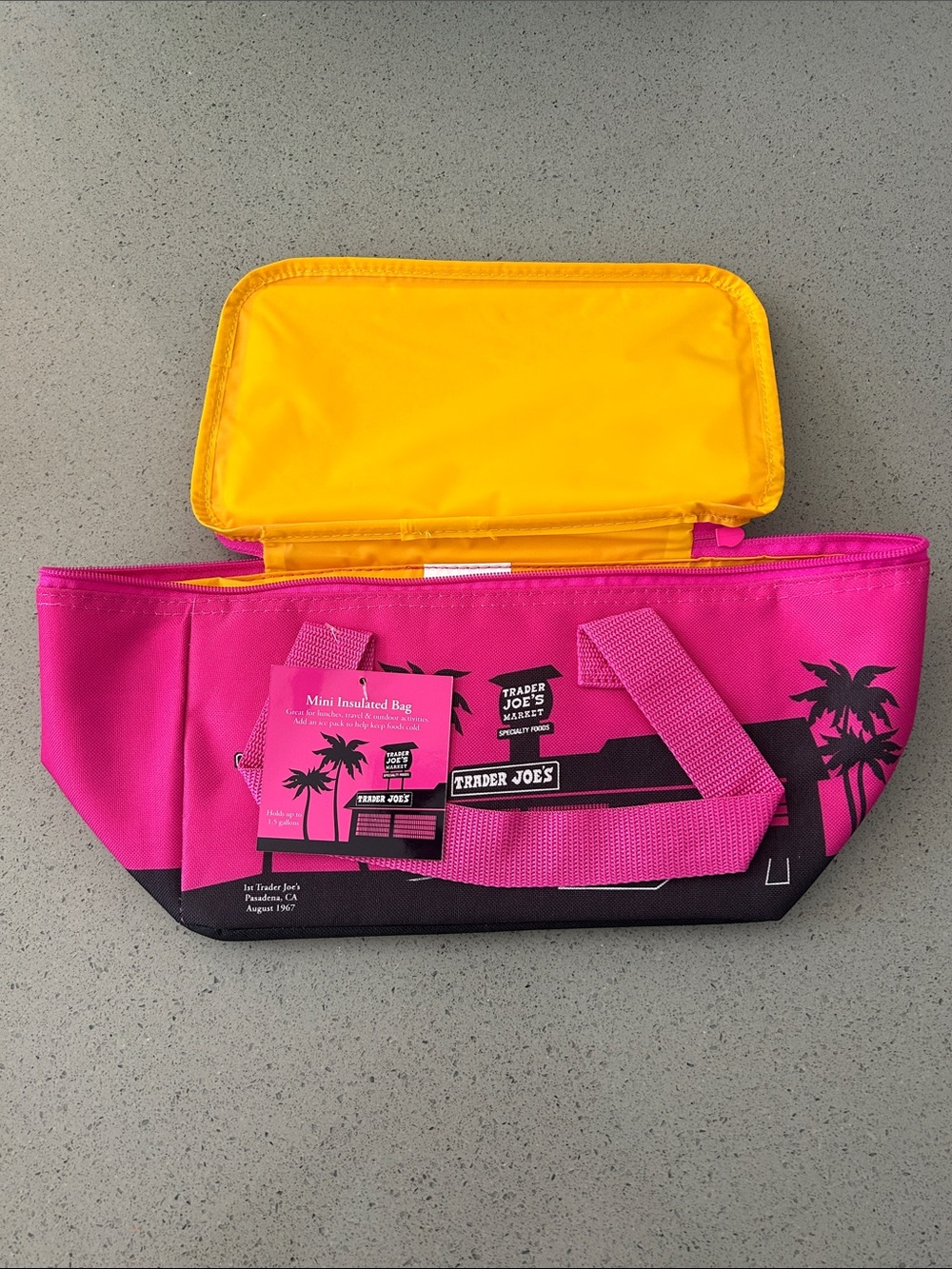 Pink Insulated Lunch Tote with Yellow Interior